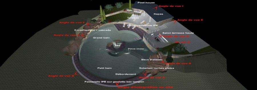 Plan annoté d’une piscine collective, Alpes-Maritimes (06) (piscines collectives), conception Yves Zoccola