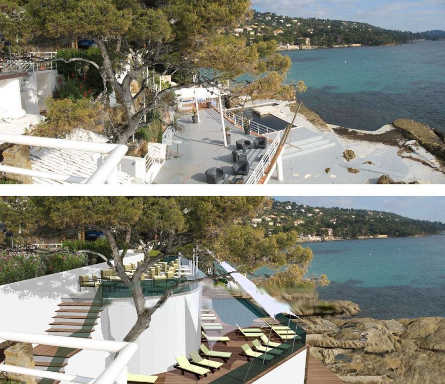 Piscine en terrasses face à la mer, Var (83) (piscines collectives), conception Yves Zoccola